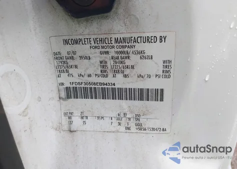 2008 Ford F-350 Xl/Xlt z USA, uszkodzony, nr VIN 1FDSF30508EB94334